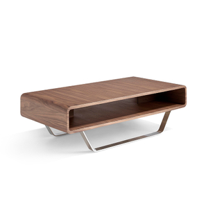 CoTa-0022, Trapezoidal leg center table, E1 grade plywood with Walnut veneer & Stainless steel legs