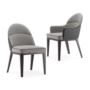 Chai-0003, Half-moon shape armchair, Dried solid wood frame and leather cloth combination