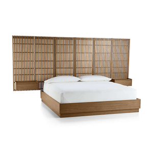 BED-0002 Resort hotel bedroom Queen size bed , Batten Queen Plinth-Base Bed and Panels