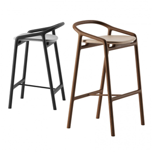 BaSt-0023, Round wood backrest bar stool, Engineering solid wood & Thin upholstery