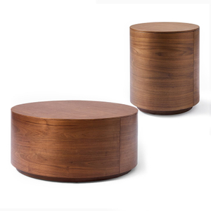 CoTa-0004 , Round Drum Coffee Table combo , natural wooden veneer over .