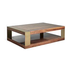 CoTa-0013, Modern industrial style rectangular coffee table, E1 grade plywood attached Walnut veneer & Gold stainless steel