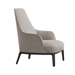LeCh-0008, Spacious comfortable cloth armchair, Solid wood base & gentle slope curve